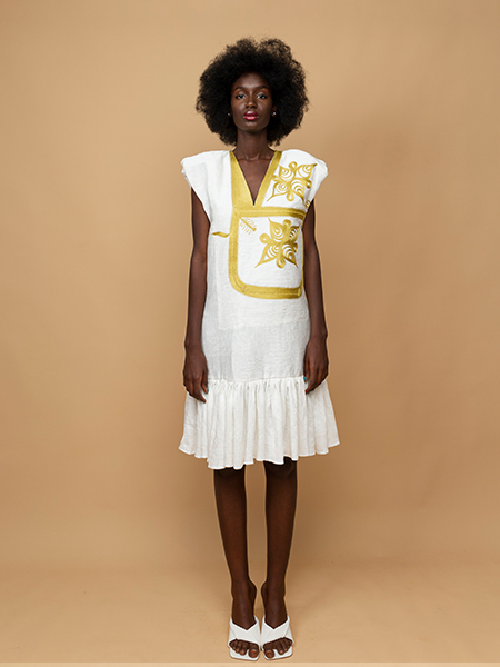 White midi dress with African design